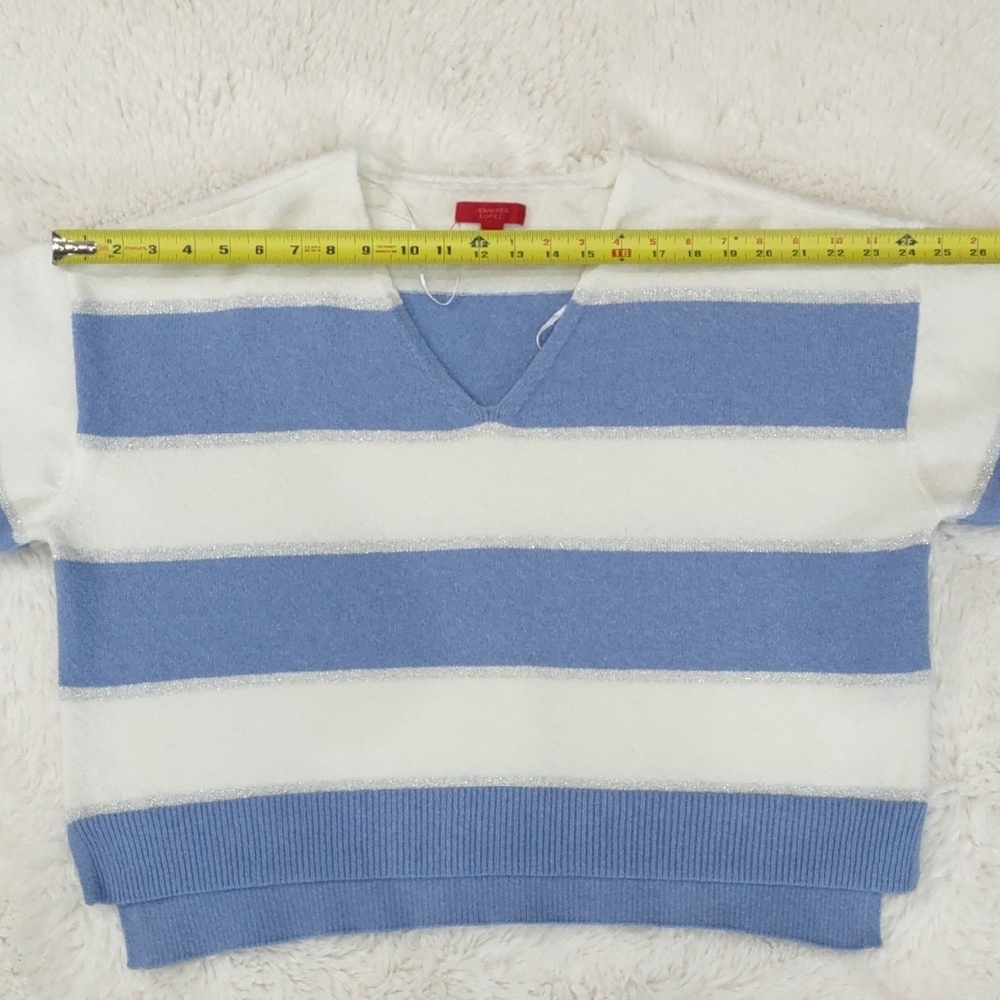 JENNIFER LOPEZ Blue and White Striped Women's Sweater - Picture 9 of 15